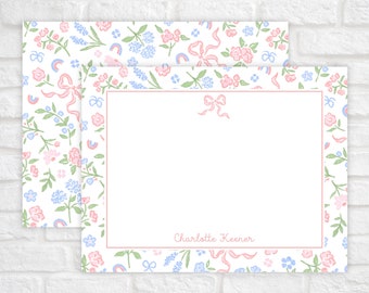 Ditsy Floral and Bow Stationery Set for Women and Girls, Personalized Stationary for Women and Girls, Personalized Floral Note Cards