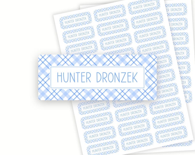 Personalized Blue Plaid School Name Labels