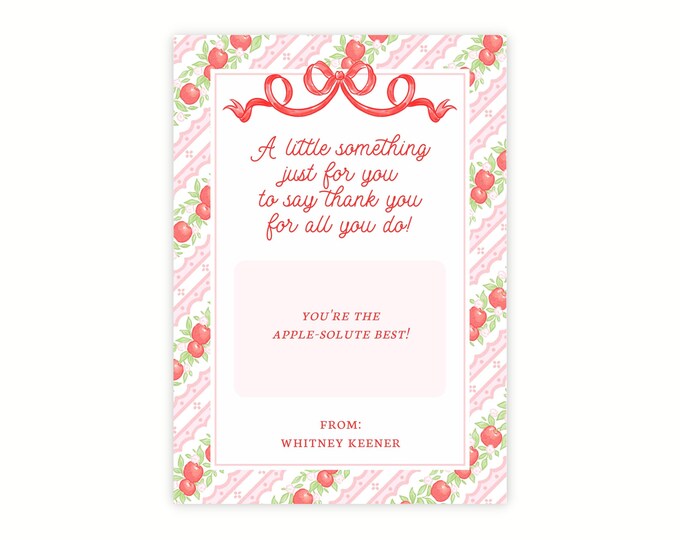 Printable Apple-Themed Teacher Appreciation Gift Card Holder