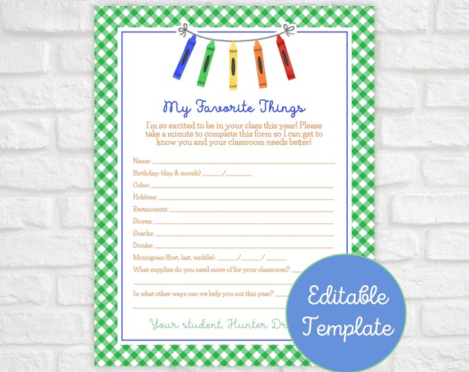 Editable Teacher Questionnaire, Printable Teachers Favorite Things, Getting to Know You Questionnaire, Getting to Know You,  Back to School