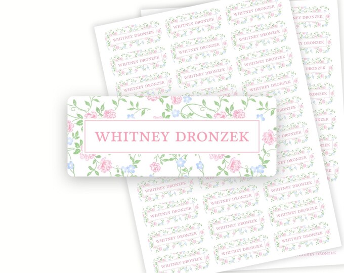 Personalized Floral Vines School Name Labels