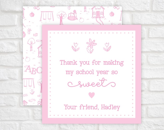 Pink Toile End of School Year Gift Tag for Teachers or Students