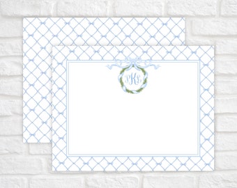 Papelería clásica personalizada, papelería con monograma, tarjetas de agradecimiento con lazo para baby shower de niño, tarjetas de notas Grandmillennial