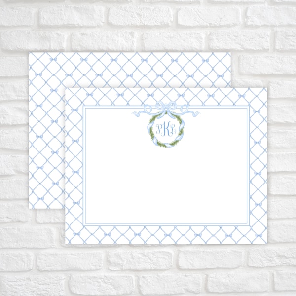 Classic Personalized Stationery, Monogrammed Stationary, Bow Baby Shower Thank You Note Cards for Baby Boy, Grandmillennial Note Cards