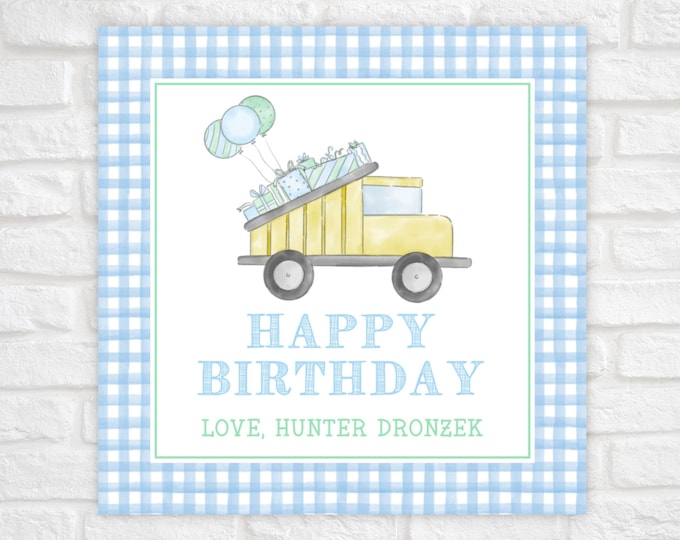Dump Truck Happy Birthday Gift Tags, Editable Birthday Favor Tags, Printable Gift Tags, Construction Gift Tag, Boy Birthday Tag