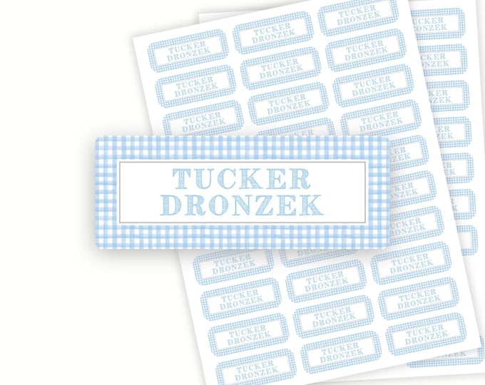 Personalized Blue Gingham School Name Labels