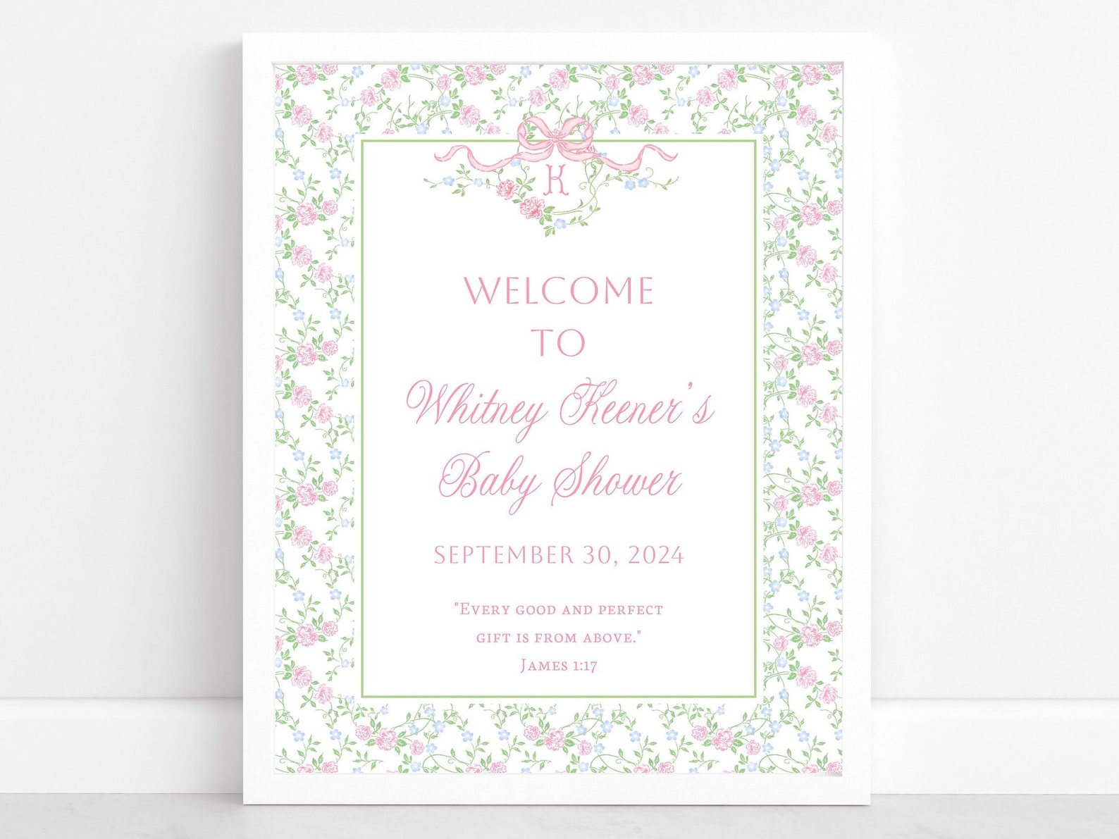 Printable Girl Baby Shower Welcome Sign Template, Floral Vines With ...