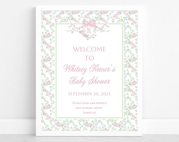 Floral Vines Baby Shower Welcome Sign