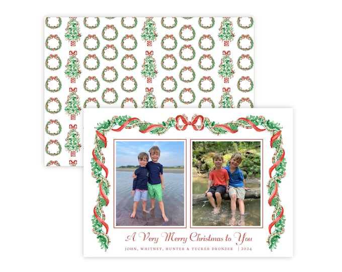 Watercolor Garland Christmas Photo Card Template