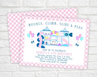 Invitación de cumpleaños imprimible para parque infantil, invitación de cumpleaños para parque infantil interior, plantilla de invitación Bounce, invitación de cumpleaños para gimnasio de la selva