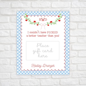 Printable Teacher Gift Card Holder, Back to School Gift for Teacher, First Day of School Teacher Gift, Teacher Appreciation Gift Tag