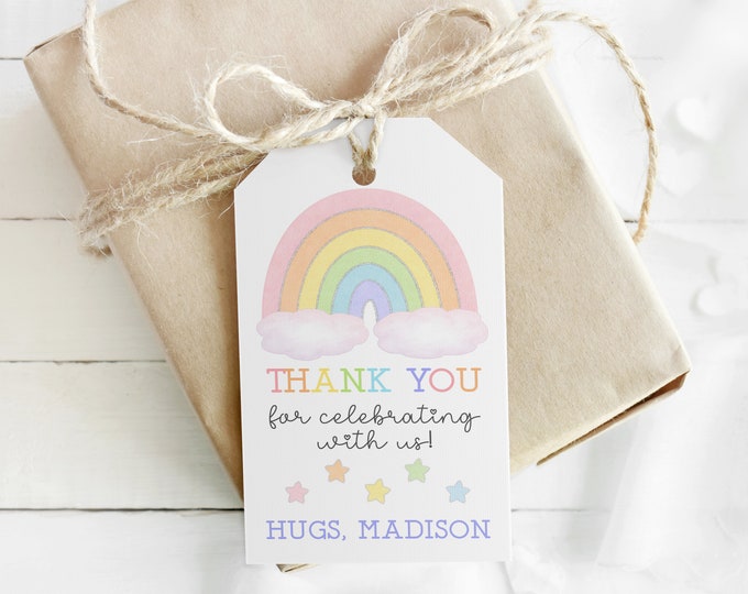 Rainbow Birthday Favor Tag, Printable Rainbow Thank You Tag, Cute Rainbow Gift Tag, Pastel Rainbow Favour Tag, Girl Birthday Favor Tag