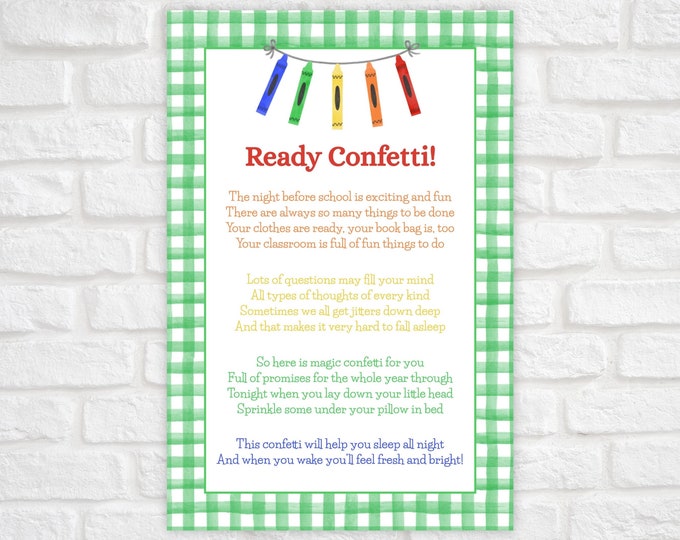 Ready Confetti Printable, First Day of School Tag, Back To School Tag,  Ready Confetti 1st Day of School Tag, Night Before First Day