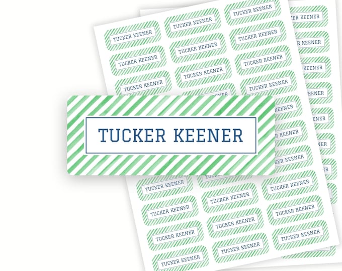 Personalized Green Stripe School Name Labels