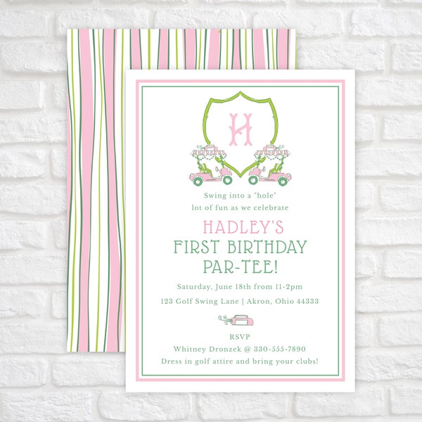 Girl Golf Birthday Party Invitation, Printable Golf First Birthday Invite, Golf 1st Birthday, Lets Par Tee, Digital Download Template