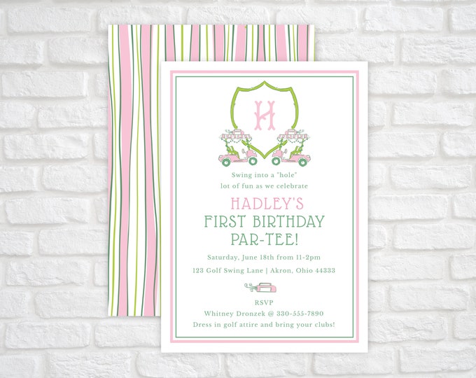 Girl Golf Birthday Party Invitation, Printable Golf First Birthday Invite, Golf 1st Birthday, Lets Par Tee, Digital Download Template