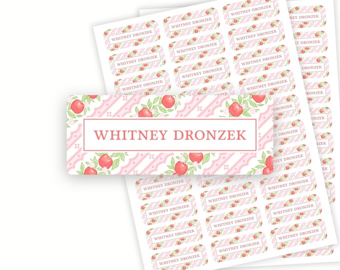 Personalized Apple Pattern School Name Labels