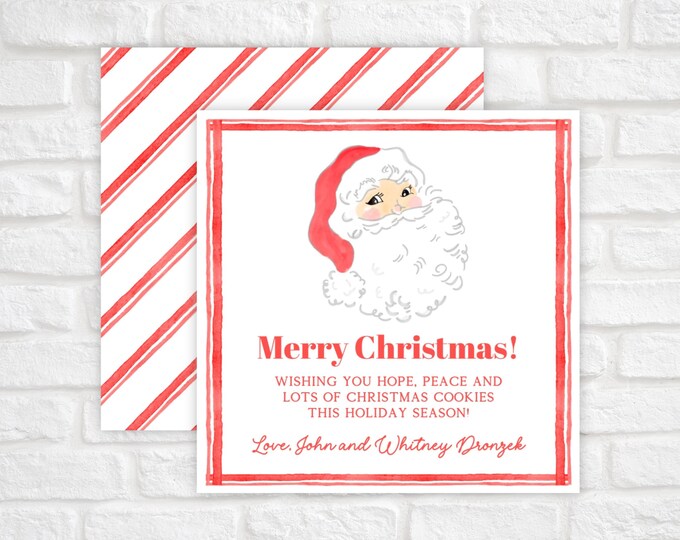 Printable Christmas Tags, Santa Gift Tags, Watercolor Christmas Santa Favor Tags, Digital Christmas Tags, Christmas Tags Printable