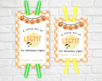Printable Halloween Tags, Light For Halloween Night Tag, Glow Stick Halloween Tags, Non Candy Halloween Gift Tags, Classroom Halloween Treat