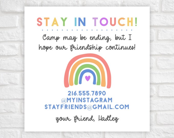 Printable Camp Calling Card, Camp Contact Card, Summer Playdate Camp Cards, Camp Bunkmate Card, Camp Information Card, Camp Stay In Touch