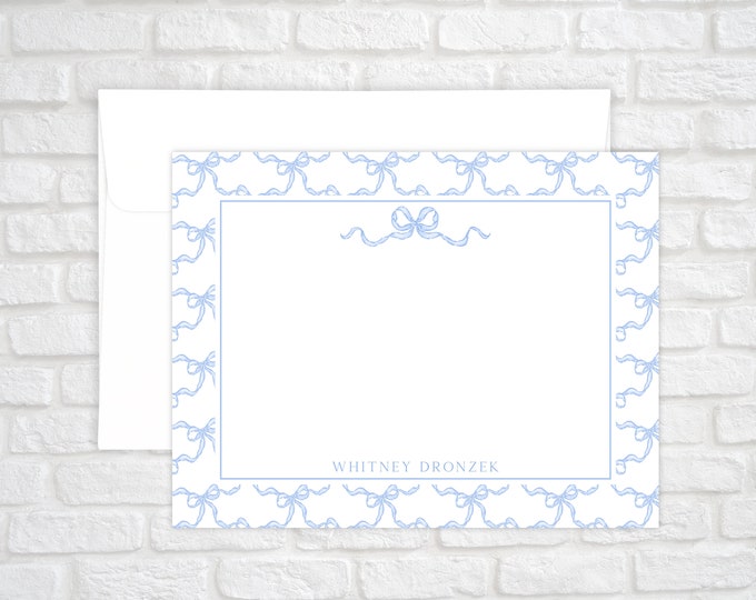 Watercolor Blue Bow Stationery Set