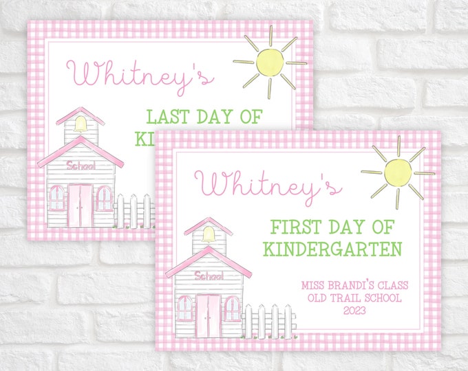 Pink Gingham School House School Sign Printable