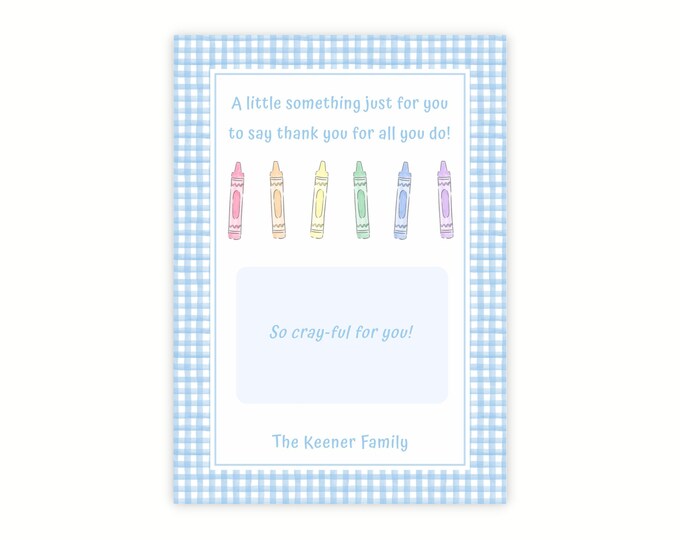 Printable Pastel Crayon Teacher Appreciation Gift Card Holder