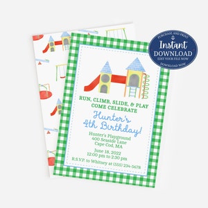 Faire-part d'anniversaire imprimable pour enfants, faire-part de fête parc modifiable pour garçons ou filles, modèle à téléchargement immédiat