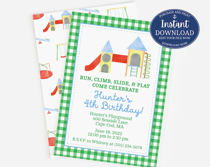 Printable Playground Birthday Invitation for Kids, Editable Park Party Invitation for Boys or Girls, Instant Download Template