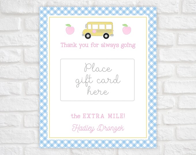 Printable Teacher Gift Card Holder, Bus Driver Appreciation Gift Tag, Back to School Gift for Teacher, First Day of School Teacher Gift