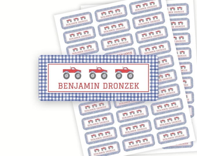 Personalized Monster Truck School Name Labels