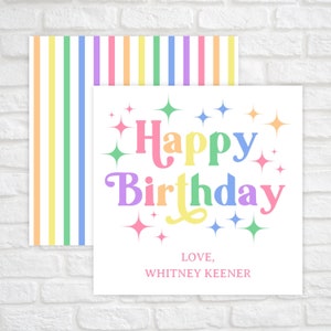Druckbare alles Gute zum Geburtstag Geschenkanhänger, Name Geschenkanhänger, Familie Geschenkanhänger, Gastgebergeschenk, Bunte Geschenkanhänger für Kinder, Regenbogen Sterne
