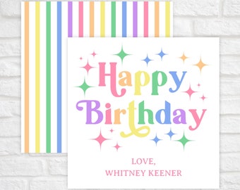 Printable Happy Birthday Gift Tags, Custom Name Gift Tag, Family Gift Tags, Hostess Gift, Colorful Gift Tags for Kids, Rainbow Stars