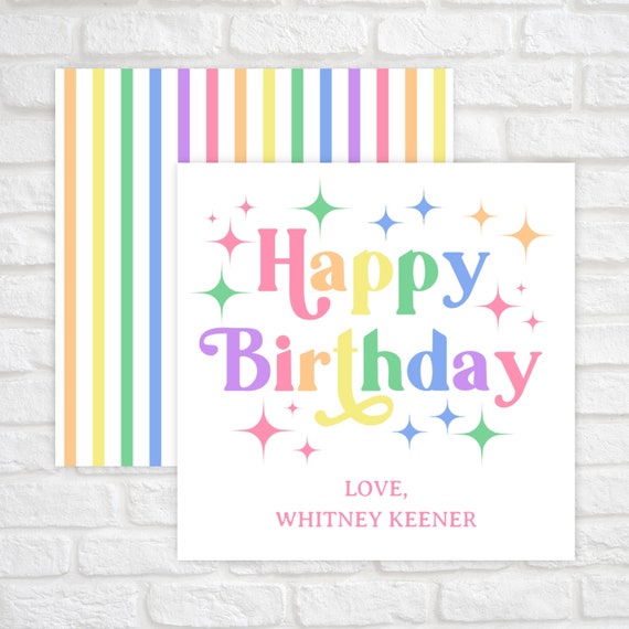 Printable Happy Birthday Gift Tags, Custom Name Gift Tag, Family Gift Tags, Hostess Gift, Colorful Gift Tags for Kids, Rainbow Stars