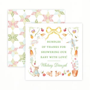 Plantilla de etiqueta de agradecimiento para baby shower imprimible, etiqueta de regalo de conejo caprichoso, baby shower de Pascua, etiqueta de regalo de primavera, motivo de jardín, descarga digital