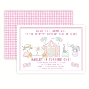 Printable Pink Circus Birthday Invitation, Carnival Birthday Invite, Greatest Birthday on Earth Party Invitation, Circus First Birthday