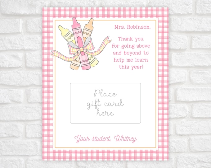 Printable Crayon and Bow Teacher Gift Card Holder