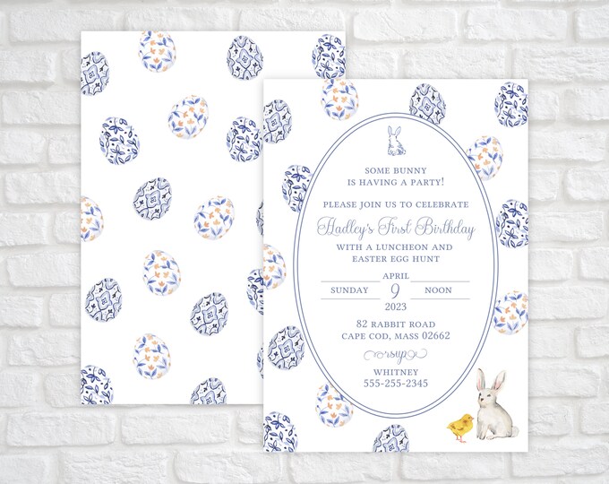 Printable Chinoiserie Bunny Birthday Invitation
