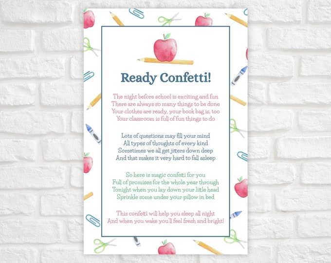 Ready Confetti Printable, First Day of School Tag, Back To School Tag,  Ready Confetti 1st Day of School Tag, Night Before First Day