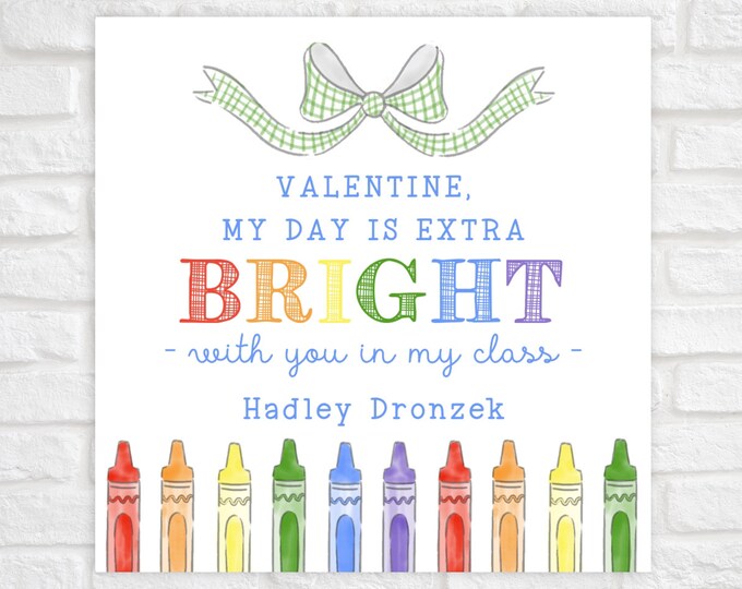 Printable Valentine Cards for Kids, Crayon Valentine Gift Tag Template, Classroom Valentines for Preschool Toddler, Digital Download