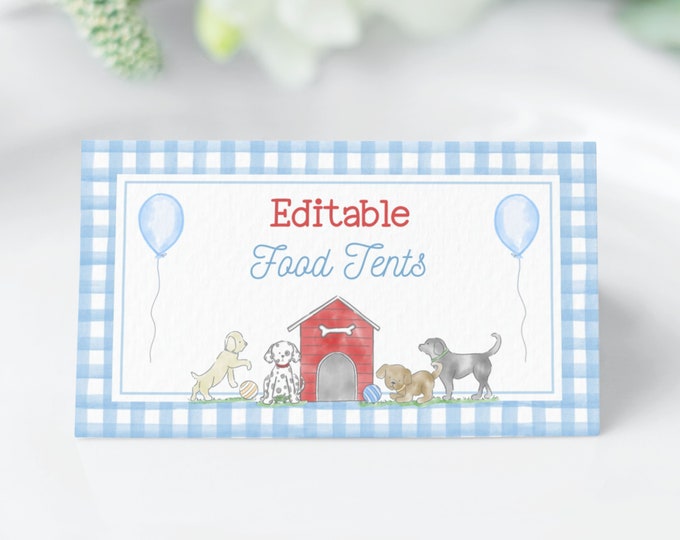Puppy Dog Place Card Template, Puppy Dog Food Tents, Puppy Birthday Party Place Cards, Puppy Dog Food Label, Snips and Snails Place Card