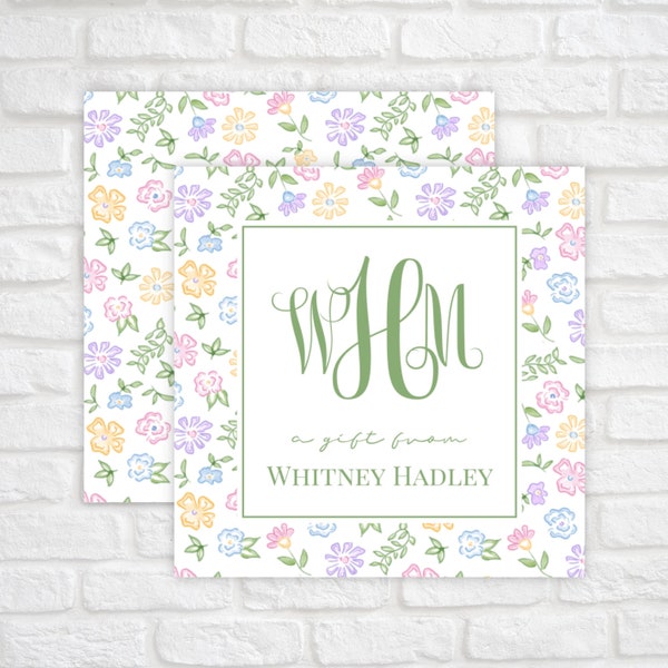 Printable Floral Gift Tags, Printable Monogram Enclosure Cards, Personalized Custom Gift Tag, Floral Enclosure Card, Floral Calling Card