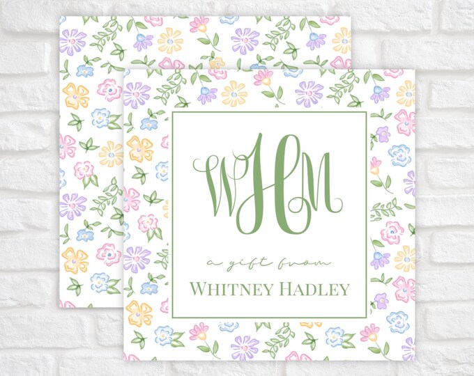 Printable Floral Gift Tags, Printable Monogram Enclosure Cards, Personalized Custom Gift Tag, Floral Enclosure Card, Floral Calling Card