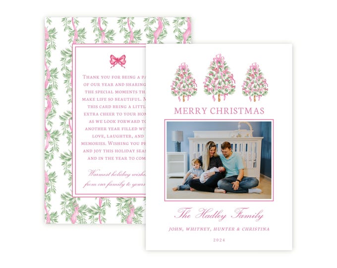 Watercolor Pink Christmas Photo Card Template