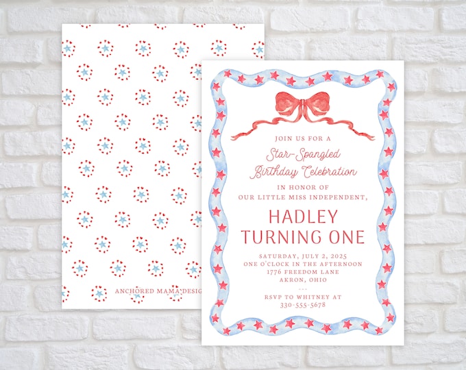 4th of July Red Bow and Stars Patriotic Invitation