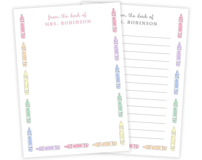 Personalized Pastel Crayon Border Teacher Notepad