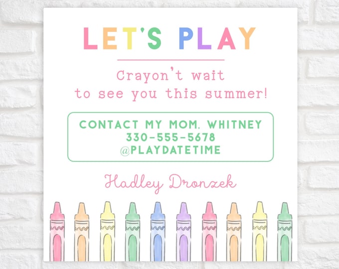 Printable Rainbow Crayons Playdate Card