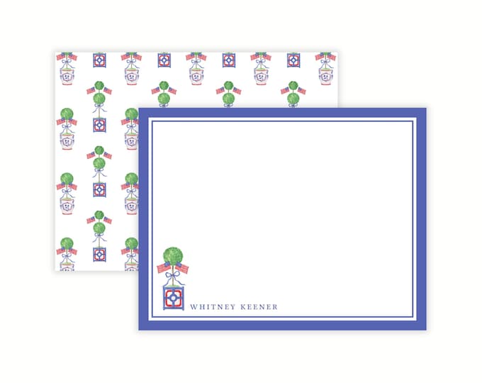 Personalized Patriotic Topiary Note Cards