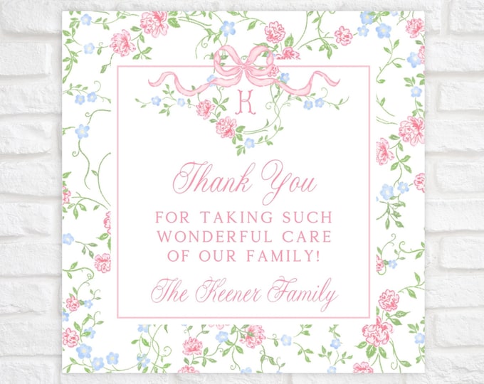 Floral Vines Nurse Basket Thank You Tag
