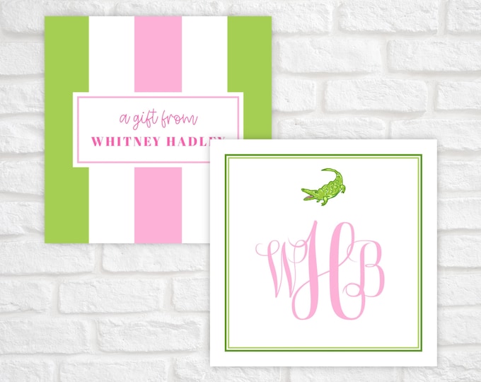 Printable Gift Tags, Monogram Enclosure Cards, Personalized Custom Gift Tag, Monogram Gift Tag, Preppy Alligator Tag for Kids, Color Block